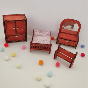 Dollhouse furniture bedroom, Miniature furniture, Pretend play