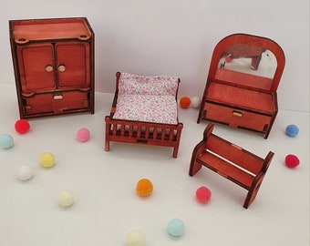 Dollhouse furniture bedroom, Miniature furniture, Pretend play