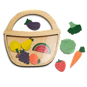 Fruits and vegetables magnetic toy, Wooden play food for kids, Toy shopping basket, Pretend food set, Wood educational toy 1 year old