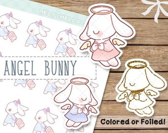 Angel Prayer Blessing Hope Memorial Anniversary Planner Stickers | Foiled Rose Gold Silver Holographic | Cute Animal Bunny Rabbit stickers