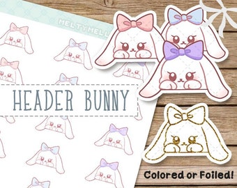 Header Decoration Peeking Topper Planner Stickers | Foiled Rose Gold Silver Holographic | Cute Animal Bunny Rabbit stickers