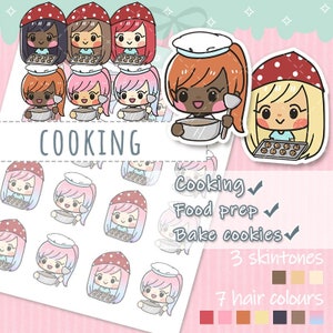 Cozinhar, assar, preparar alimentos | adesivos de planejador de padaria | Adesivos de menina personalizados para o diário Bujo