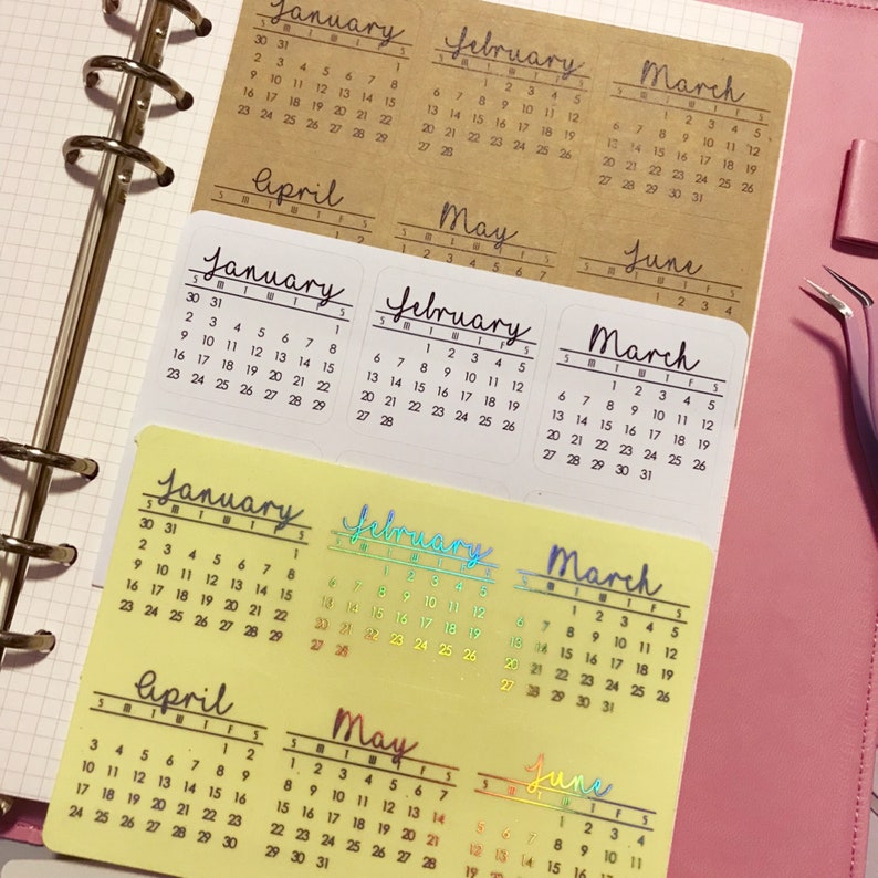 2024 Mini Calendar Foiled Planner Sticker Bullet journal sticker, scrapbook sticker, Journaling sticker image 3