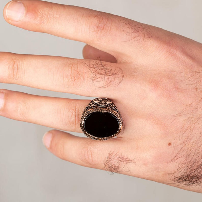 Unique Mens Ring Straight Black Onyx Stone Silver Men/'s Ring,Handmade Ring,Engagement Ring,Adjustable Ring,For Men Jewelry,NUR-4682