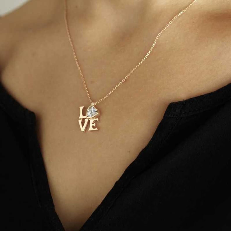 Dainty Womens Silver Love Symbol Necklace,Engagement Necklace,Raw Diamond Necklace,Thin Chain Necklace,Good Luck Gifts