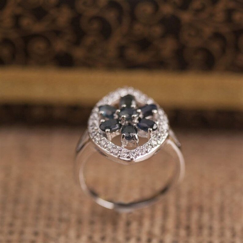 Sapphire Sterling Silver Ring,Sapphire Engagement,Birthstone Ring,Sapphire Jewelry,Handmade ring,Drop ring,Ring For Girls,NUR-3857