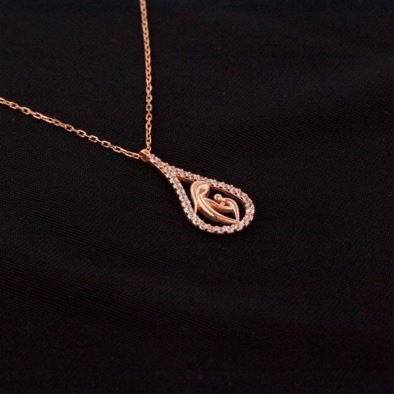 Handmade Delicate Necklace Drop Into Mother and Child Silver Necklace for Women Zircon Stone NUR-4232 Dainty Necklace Tiny Necklace