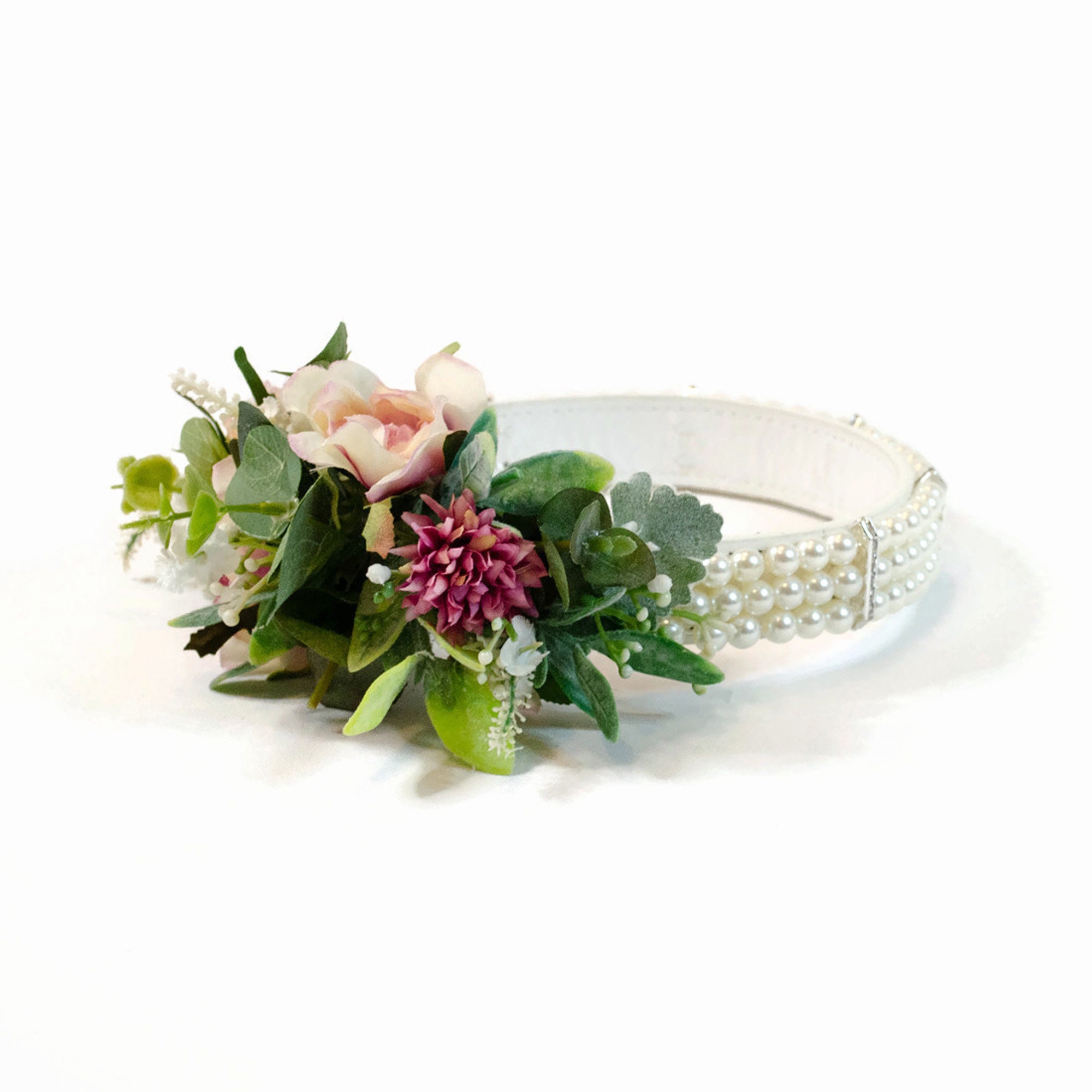 Pearl and Rhinestone Dog Collar with Flower Corsage Pink Silk Etsy