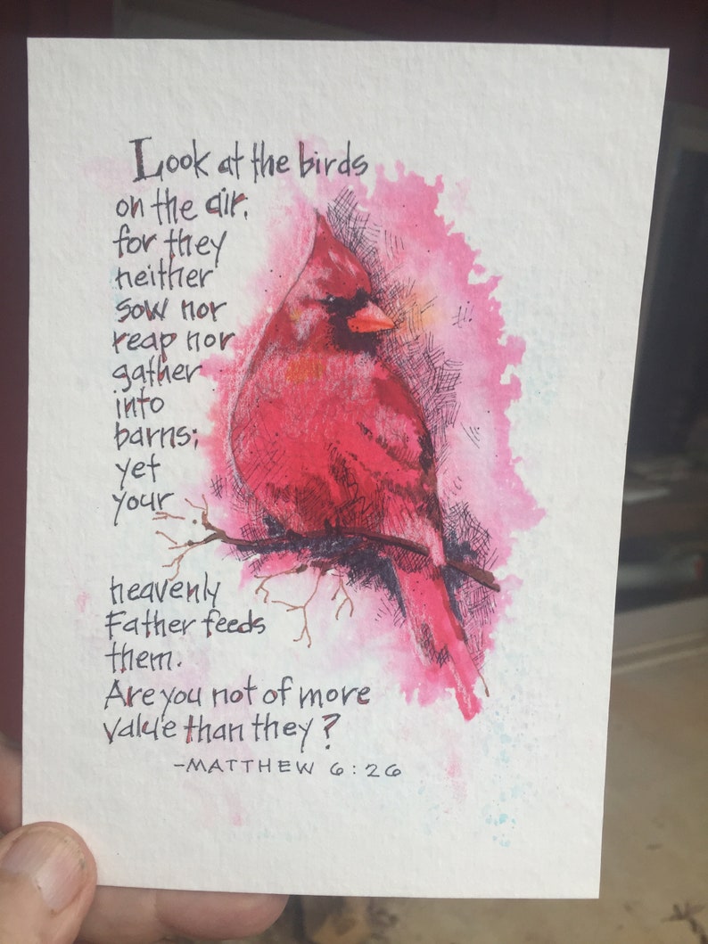 Print with Cardinal / Bible Verse / 5x7 Print / Wall Decor / | Etsy