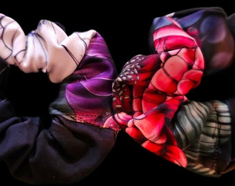 Floral on Black Scrunchies