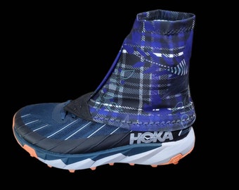 Purple Plaid with Roses Print Trail Gaiters for Trail Running, Hiking, Biking, Walking