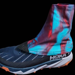 Small/Medium Blue/Red Marble Trail Gaiters for Trail Running, Hiking, Biking, Walking SPF50