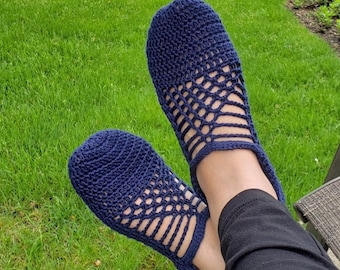 Cotton slipper socks, navy blue socks, crochet handmade slippers, house shoes, spa socks, house slippers, Mother's Day gift, gift for her