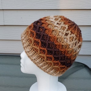 Warm textured beanie, brown shaded unisex beanie, cozy winter accessory, gift for him, gift for her, crochet chemo cap, handmade winter hat
