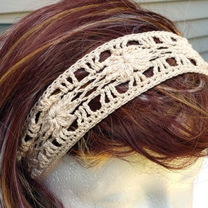 Yoga lace headband, beach head wrap, boho headband, teenage headband, workout headband, cream color crochet thread head wrap, bohemian gift