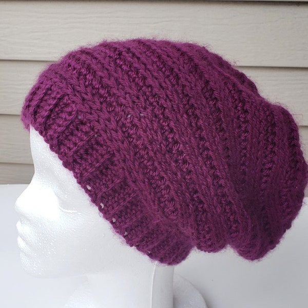 Winter slouch beanie, soft crochet hat, extra slouch beanie, women warm purple beanie, Valentine's gift, Christmas gift, spring fall hat,