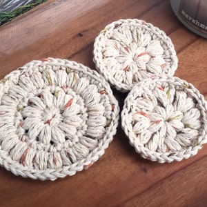 Cotton face scrubbies, makeup remover, spa accessory, crochet kitchen scrubbie, eco-friendly scour pads, reusable round cleaning scrubby