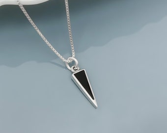 Tiny and Dainty Black Onyx Triangular Drop Pendant, Minimalist Necklace, Layering Necklace, Choker Necklace, Girlfriend Gift Necklace