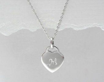 Personalized Sterling Silver Heart Necklace, Tiny Heart Necklace with Initial, Girlfriend Gift Necklace, Gift for Wife, Gift for Daughter