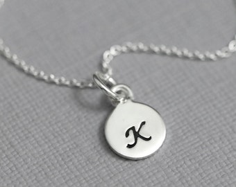 Hand Stamped Sterling Silver Initial Necklace, Personalized Sterling Silver Necklace, Gift for Her, Bridesmaid Gift Necklace