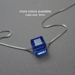 Swarovski Sapphire Crystal Cube Necklace, Sterling Silver Layering Necklace, September Birthday Gift Necklace, Layering Necklace, Choker