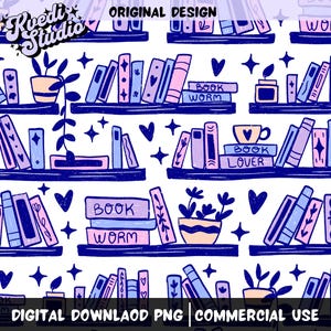 Book Lovers Bookshelf Seamless Pattern PNG | Bookish Sketch repeating pattern | Handdrawn Bookshelf PNG |Small Business Commercial Use