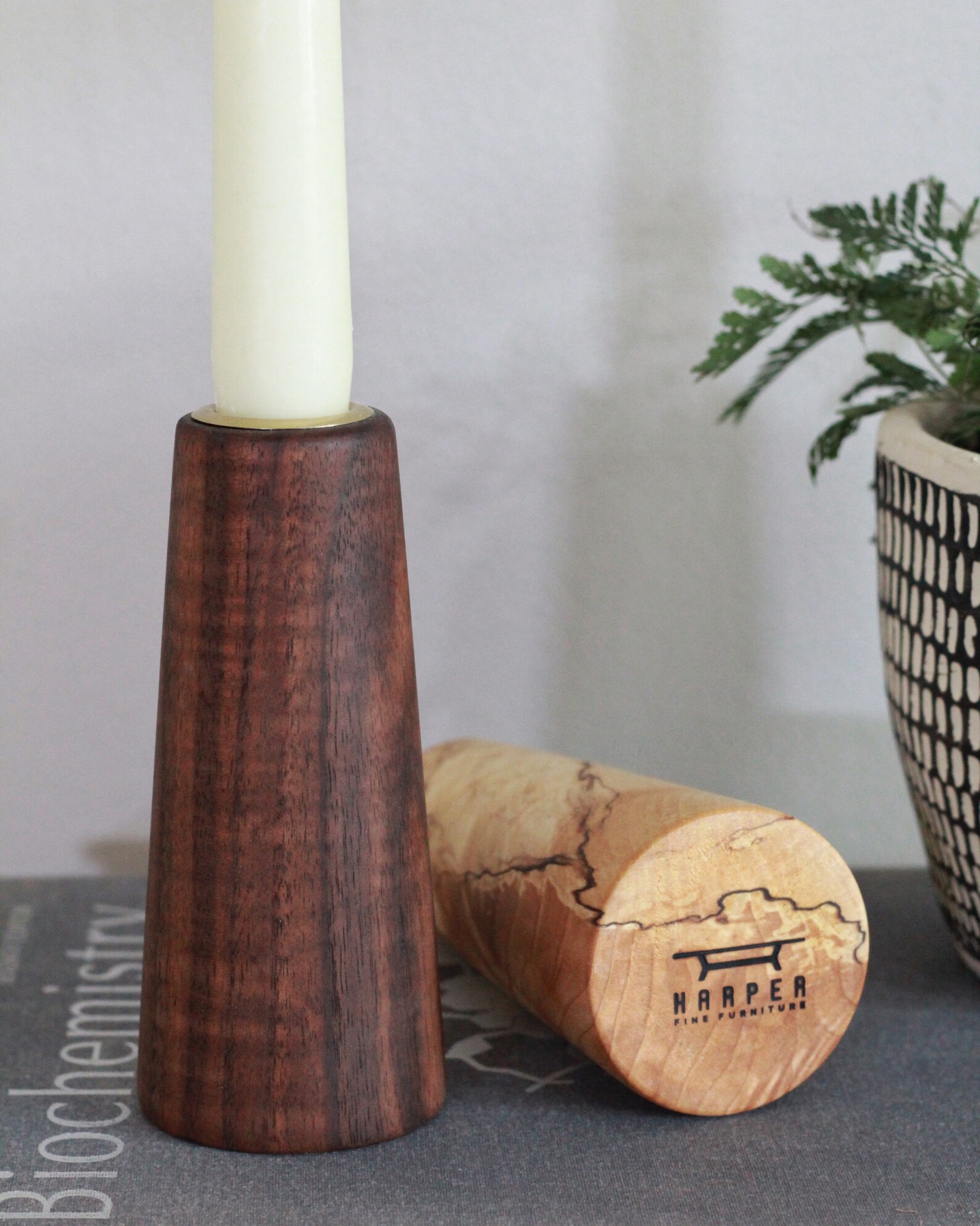 Avery Taper Candle Holders Mid Century Modern Candles Walnut Etsy