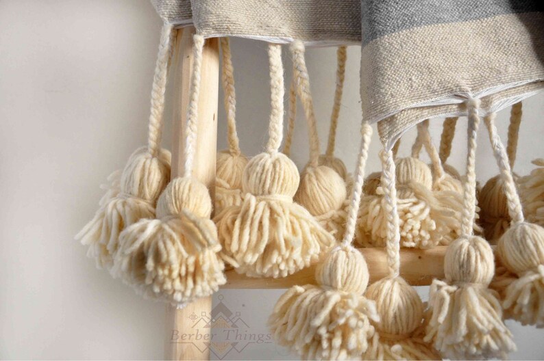 Moroccan Cotton Blanket With Wool Long Tassels handwoven on Etsy