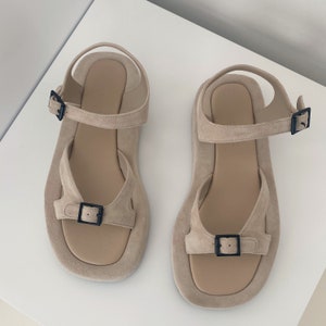Handmade) women suede leather sandals geri shoes ankle strap minimalist row platform fisherman