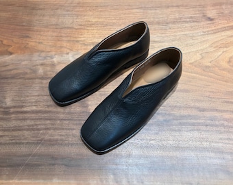 Handmade] Men leather chinese  slippers slip on shoes babouche maire derby Parisian minimalist