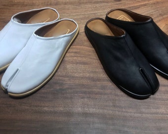 Hand made] Men tabi blofer mule slide shoes sandals split toe leather