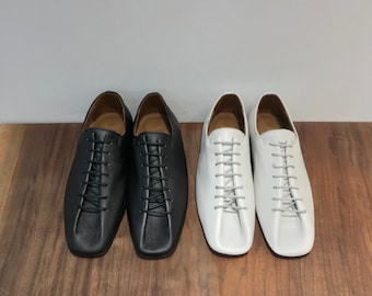 handmade] men leather maire derby slip on shoes oxford lace up Parisienne minimalist