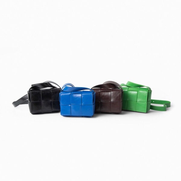 Women cow leather Mini bag cross body cassette sac