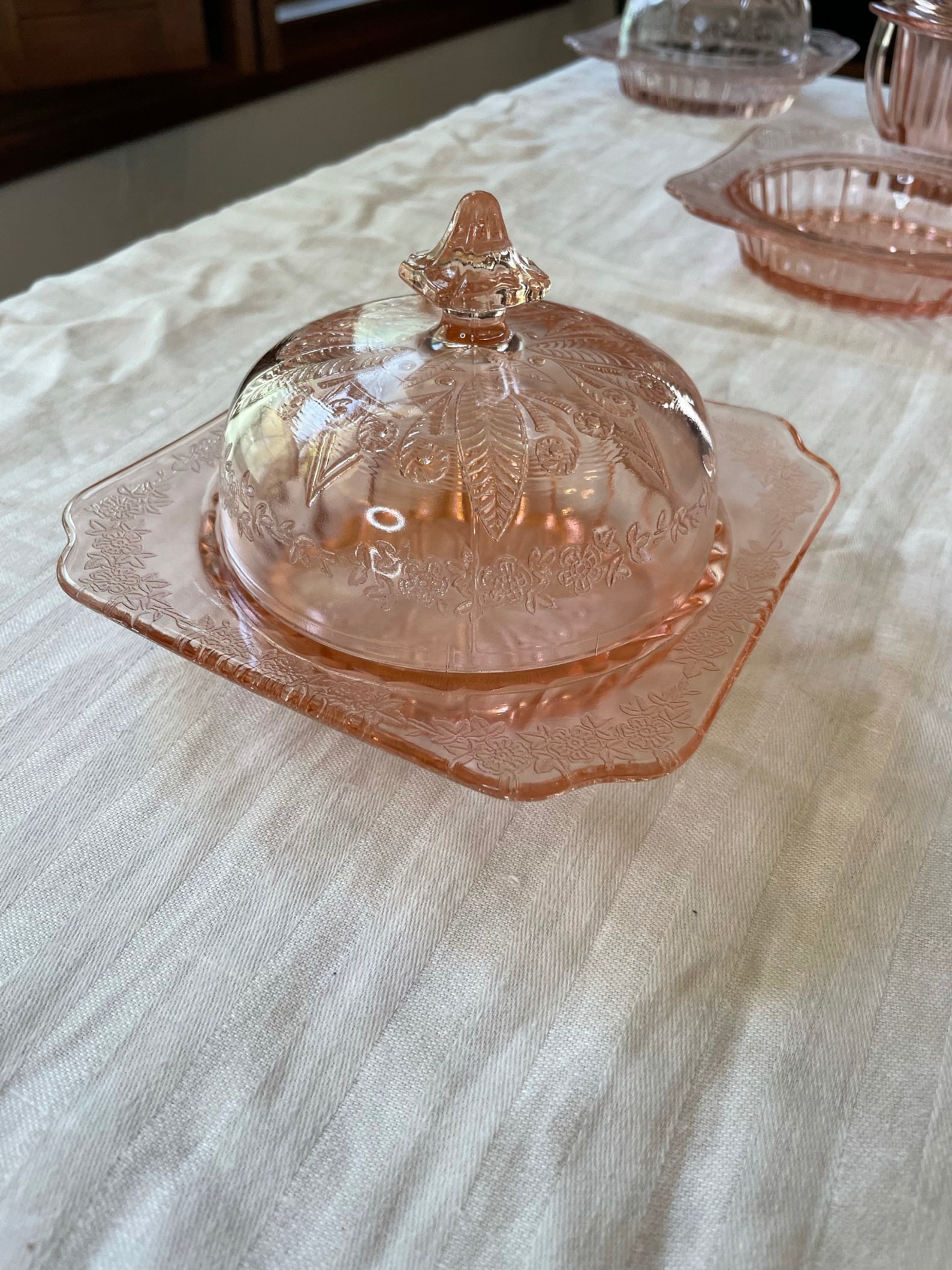 pink butter dish with lid