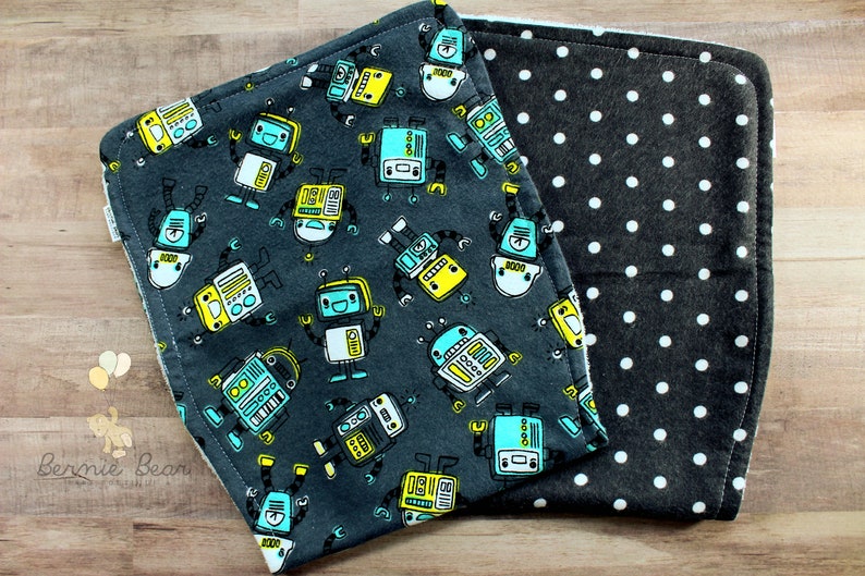 Robot Baby Bibs Robot Burp Cloths Robot Boys Gray Polka Dot Etsy