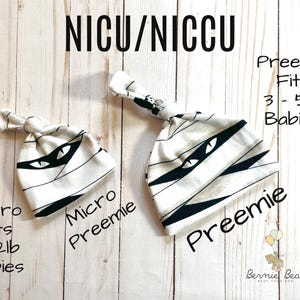 NICU schattige Mummy Micro Preemie geknoopte muts | NICU Micro Preemie-hoed | NICU Preemie-hoed | Micro Preemie-cadeau | Preemie Mijn eerste Halloween-cadeau