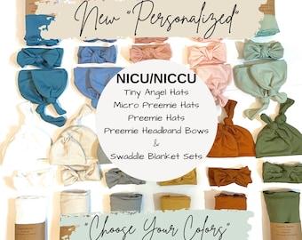 Personalized NICU Micro Preemie Knotted Hats | Preemie Bow | Angel Micro Preemie Hat | NICU Preemie Swaddle Blanket Gift | NICU Preemie Hat