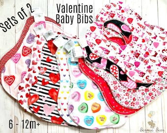 Valentine Baby Bibs | Valentine Drool Bibs | Baby Bibs | Girl Bibs | Sets of two | 6 - 12m+ | Baby Gift | My First Valentine Gift