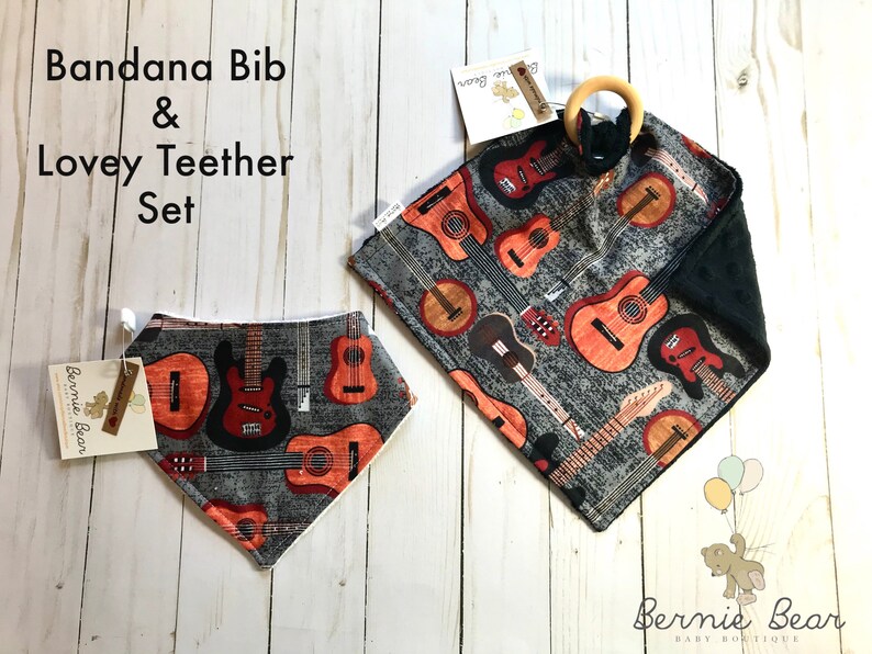 Nashville guitar baby bib guitar baby blanket guitar burp cloth guitar bundle gift set READY TO SHIP guitar teether guitar bandana bib