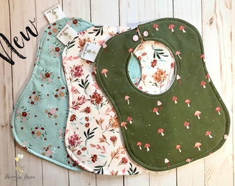 Mushroom Floral Baby Bibs | Floral Baby Bibs | Drool Bibs | Fairy Baby Bibs | Wildflower Baby Bibs | Woodland Floral Baby Bibs | Baby Bibs