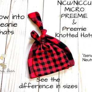 Buffalo Check Micro Preemie & Preemie-cadeauset | Preemie hoed Buffalo geruit | NICU-babymutsjes | Preemie-hoed NICU/NICCU | Micro Preemie-hoed