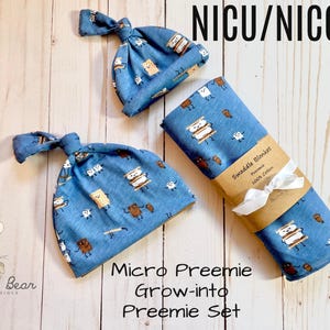Presente S’mores Micro Preemie Grow into Preemie | Gorro S’mores Knotted Preemie | Gorro NICU Micro Preemie | Swaddle Preemie | Presente Micro Preemie