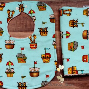 Noah&#39;s Ark Animal Baby Bibs | Noah&#39;s Ark Animal Burp Cloths | Flannel Baby Bibs | Flannel Burp Cloths | Gender Neutral Baby Gift Set