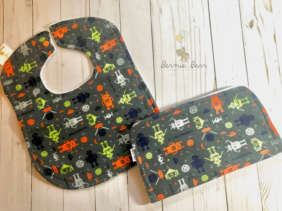 Robot Baby Bib / Robot Burp Cloth / Robot Drool Bib / Robot Bib & Burp