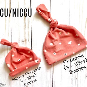 Gorro para bebê prematuro com nó floral creme ferrugem NICU | Gorro para bebê prematuro NICU | Gorro para bebê prematuro com nó micro | Faixa de cabeça para bebê prematuro NICU com nó e laço