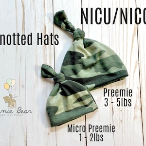 Gorro camuflado micro prematuro com nó | Gorro camuflado prematuro com nó | Gorro micro prematuro NICU | Gorro prematuro NICU | Presente para menino micro prematuro | Camuflagem