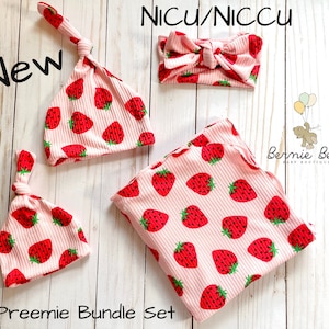 Conjunto de fraldas para bebês prematuros micro | Gorro para bebês prematuros micro | Gorro para bebês prematuros NICU | Swaddle para bebês prematuros NICU | Presente para bebês prematuros Stawberry | Presente para bebês prematuros NICU