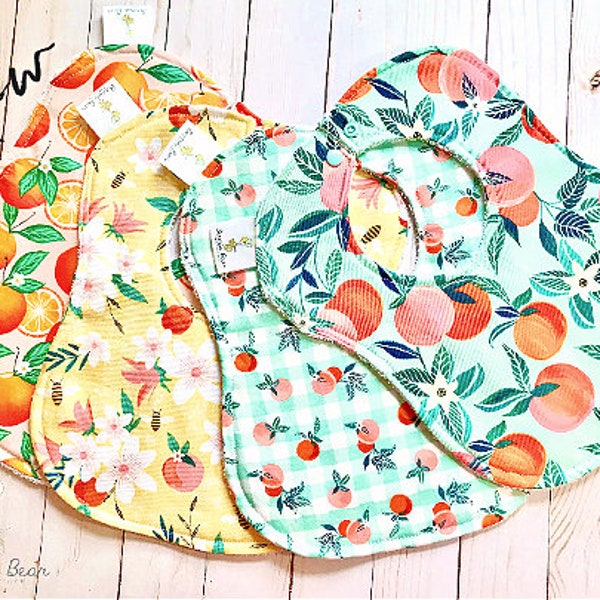 Peach Baby Bibs | Baby Bibs | Fruit Baby Bibs | Peach Drool Bibs | Orange Baby Bib | Orange Drool Bib | Girl Baby Bibs | Bib Gift Set