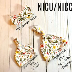 Gorro floral com nó para prematuros da NICU | Gorro para prematuros da NICU | Gorro com nó para prematuros da NICU | Faixa de cabeça floral com nó para prematuros da NICU | Presente para meninas