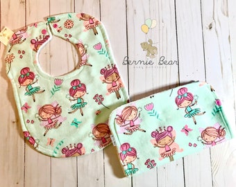 Ballerina Baby Bib | Ballerina Burp Cloth | Ballerina Drool Bib | Ballerina Bib & Burp Cloth Set | Girl Baby Gift Set | READY TO SHIP